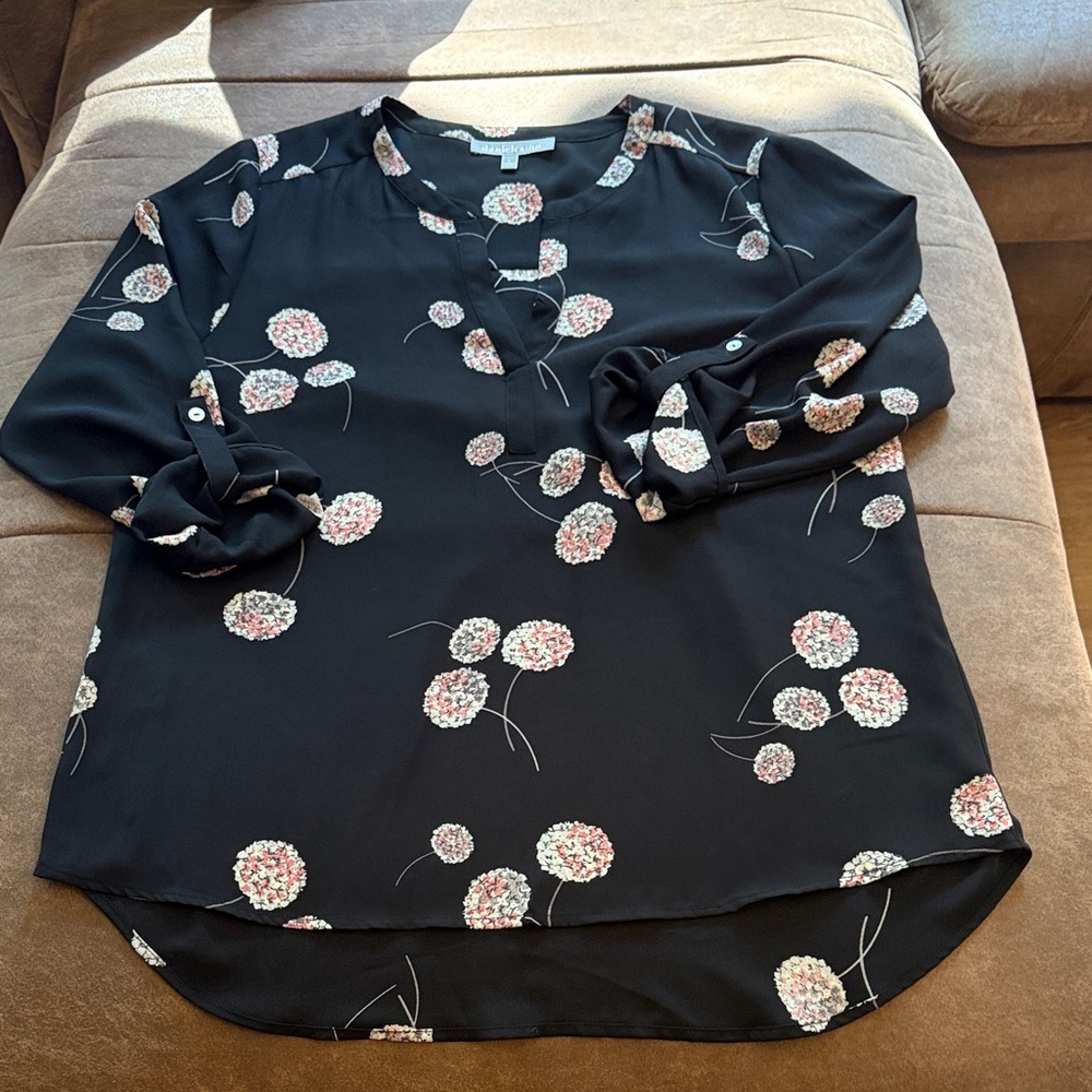 Daniel Rainn Black Blouse with Pink Floral Design